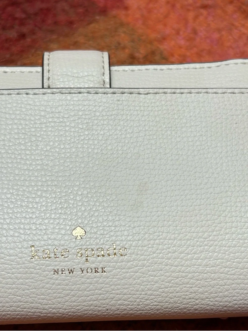 kate spade White Leather Wallet with Pink Floral Appliqué and Green Leaves